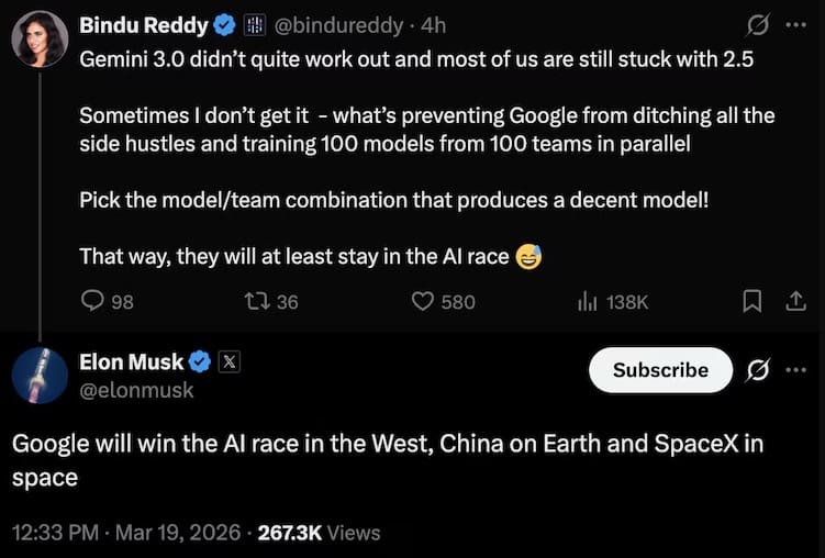 Elon Musk: Google sẽ dẫn đầu cuộc đua AI tại phương Tây, Trung Quốc chiếm ưu thế trên địa cầu, còn SpaceX chinh phục không gian Elon Musk: Google sẽ dẫn đầu cuộc đua AI tại phương Tây, Trung Quốc chiếm ưu thế trên địa cầu, còn SpaceX chinh phục không gian