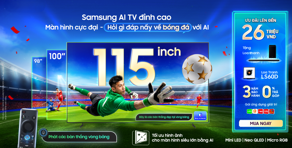 Samsung AI TV đồng hành cùng FPT Play phát sóng trực tiếp ASEAN HYUNDAI CUP 2026, thăng hạng giải đấu cùng Chế độ Bóng đá AI và Vision AI Companion Samsung AI TV đồng hành cùng FPT Play phát sóng trực tiếp ASEAN HYUNDAI CUP 2026, thăng hạng giải đấu cùng Chế độ Bóng đá AI và Vision AI Companion