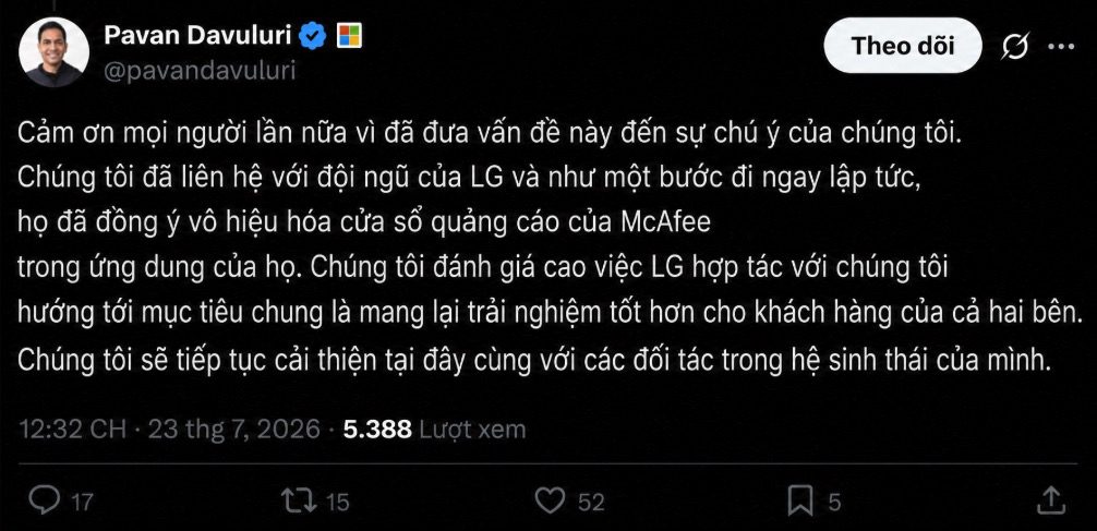 Microsoft phải ra tay sau động thái gây tranh cãi của LG với người dùng Windows 11 Microsoft phải ra tay sau động thái gây tranh cãi của LG với người dùng Windows 11